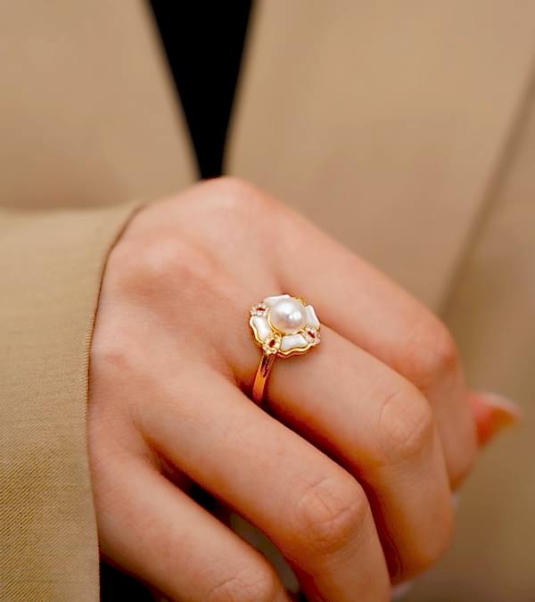 İnci ve Sedefli Gümüş Yüzük