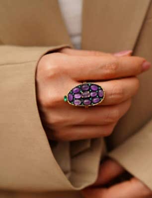 El Yapımı Tasarım Ametist Taşlı Gümüş Yüzük