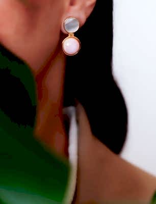 Handmade Silver Earrings with Mother of Pearl and Coral Stone