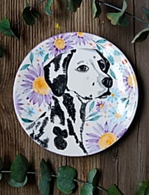 El Yapımı Tasarım Çini Tabak Dalmaçyalı Köpek