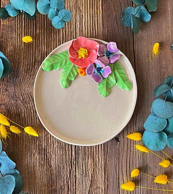 Pembe Çiçekli Pasta Tabak