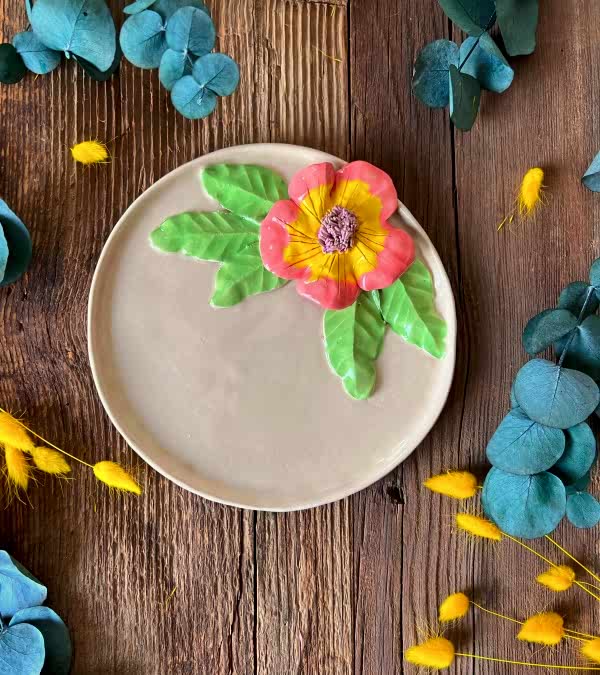 Büyük Pembe Çiçekli Pasta Tabak