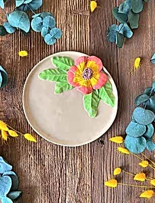 Büyük Pembe Çiçekli Pasta Tabak