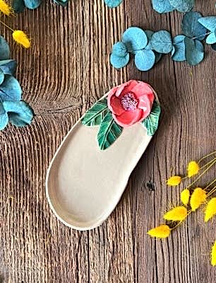 Pembe Çiçekli Oval Kahvaltılık Tabak