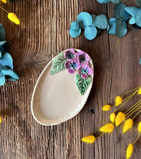 Mor Çiçekli Oval Kahvaltılık Tabak