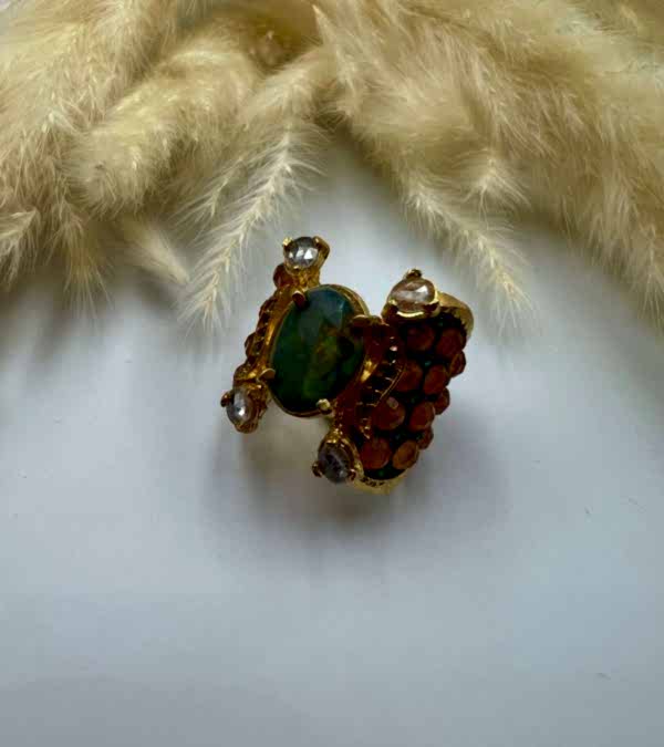 Opal, Akik ve Elmas Taşlı Gümüş Yüzük