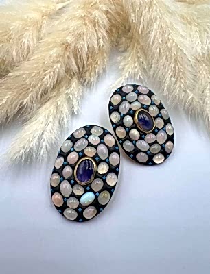 Opal ve Kyanit Taşlı Gümüş Küpe