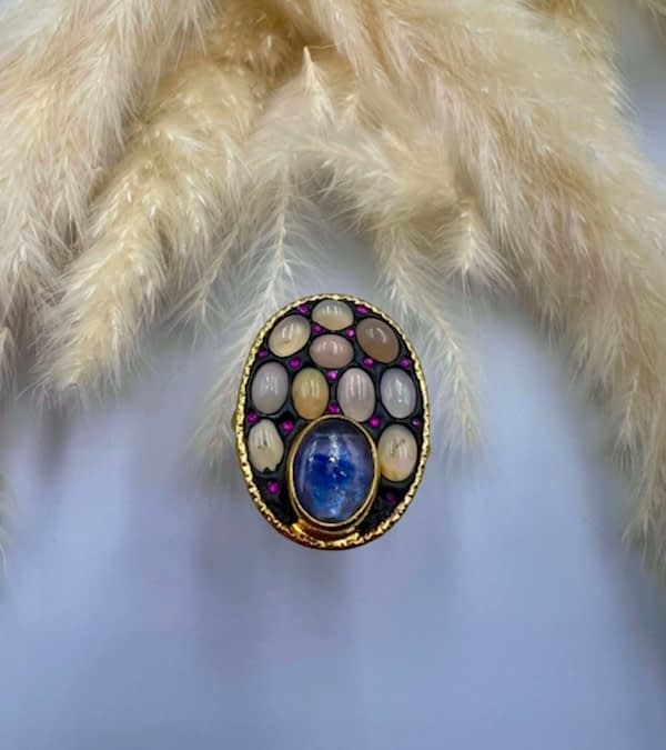 Opal ve Kyanit Taşlı Gümüş Yüzük