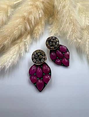 Elmas ve Turmalin Taşlı Gümüş Küpe