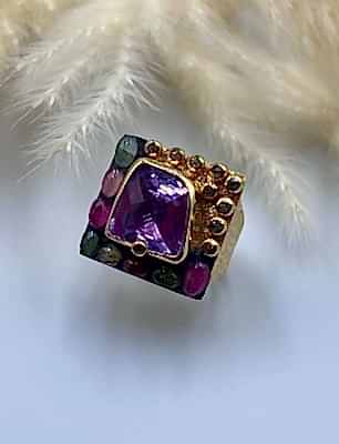 Ametist, Turmalin ve Elmas Taşlı Gümüş Yüzük