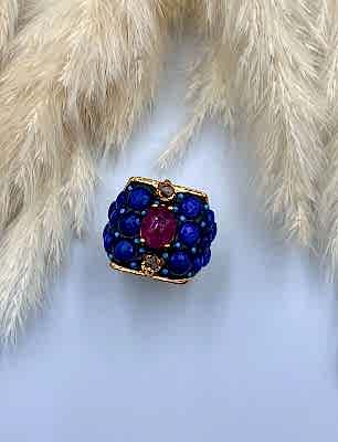 Lapis Lazuli, Yakut ve Elmas Taşlı Gümüş Yüzük