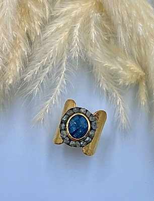 Safir ve Elmas Taşlı Gümüş Yüzük