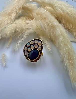 Silver Ring with Sapphire and Opal Stones