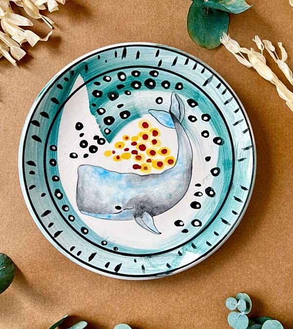 Özel Tasarım Çini Tabak Balina