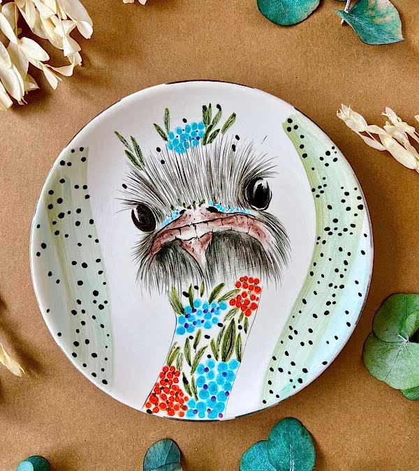 Özel Tasarım Çini Tabak Deve Kuşu