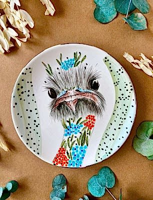 Özel Tasarım Çini Tabak Deve Kuşu