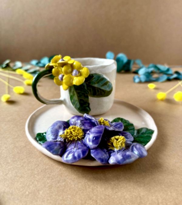 Büyük Çiçekli Kahve Mug Set