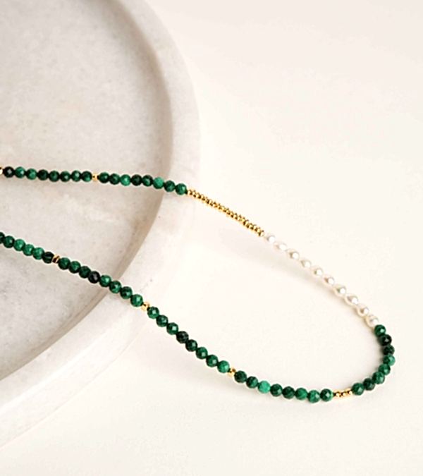 Malahit ve İncili Gümüş Kolye