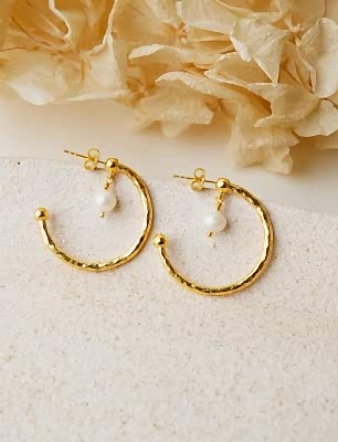 İncili Halka Gümüş Küpe