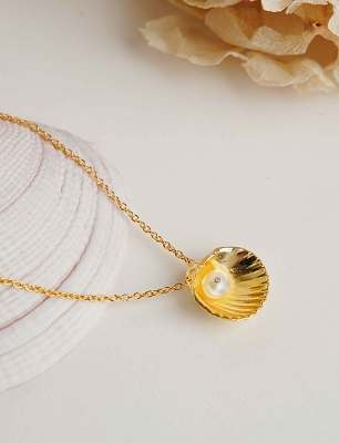 Midye İncili Gümüş Kolye