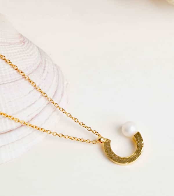 Hilal ve İnci Gümüş Kolye