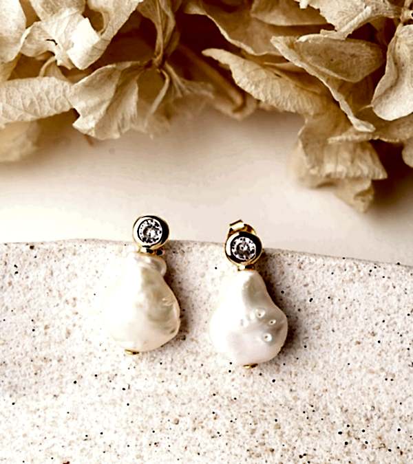 Barok İnci ve Zirkon Gümüş Küpe