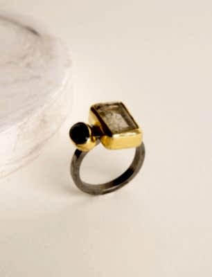 Kuvars ve Kyanit Taşlı Gümüş Yüzük