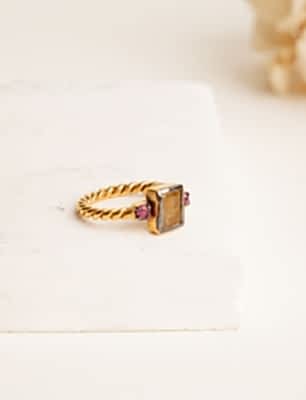 Kuvars ve Yakut Taşlı Gümüş Yüzük