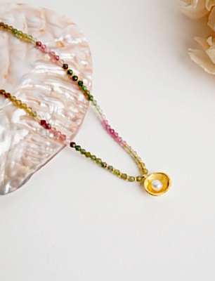 İncili Turmalin Gümüş Kolye