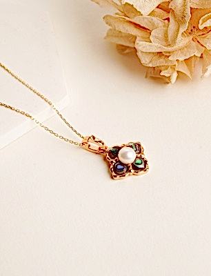 Sedef ve İncili Gümüş Kolye