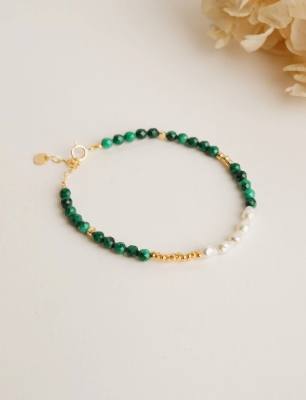 Malahit ve İncili Gümüş Bileklik