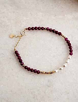 Garnet ve İncili Gümüş Bileklik