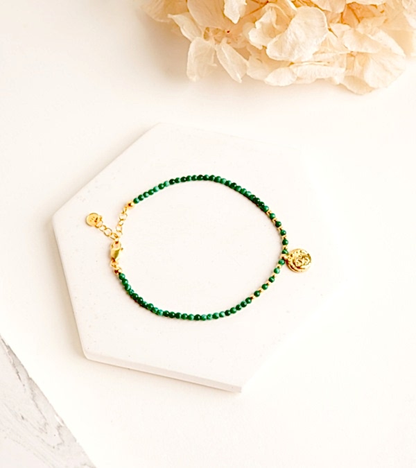 Antik Figürlü Malahit Taşlı Gümüş Bileklik