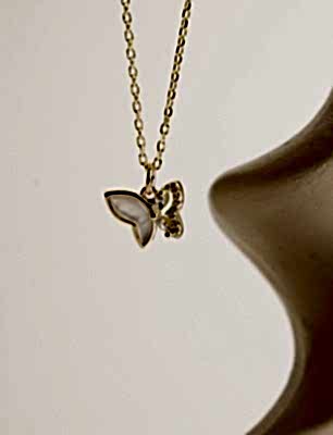 Kelebek Tasarımlı Sedefli Gümüş Kolye