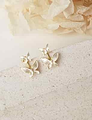 Kelebek Tasarım Gümüş Küpe