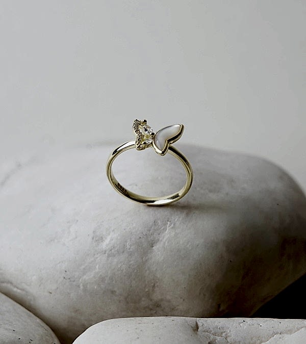 Kelebek Tasarım Sedef Gümüş Yüzük