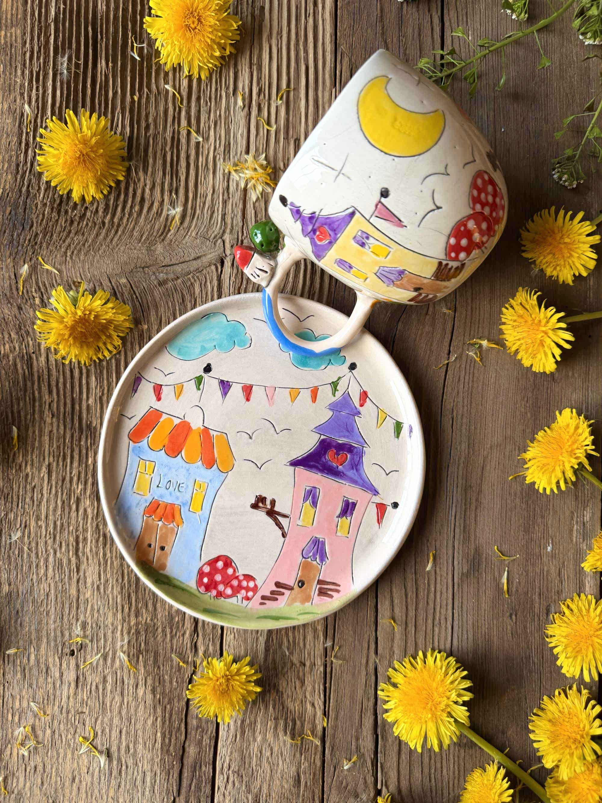 Renkli Evler Kahve Mug Set