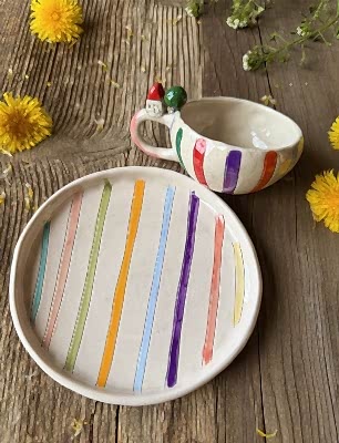 Çizgili Türk Kahvesi Fincan Set