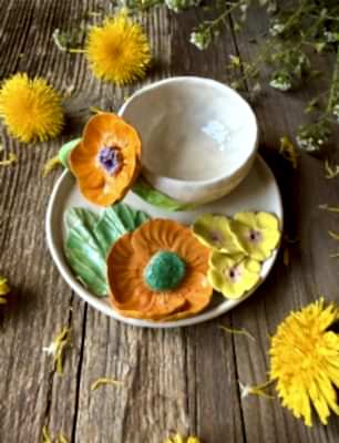 Turuncu Çiçekli Türk Kahvesi Fincan Set