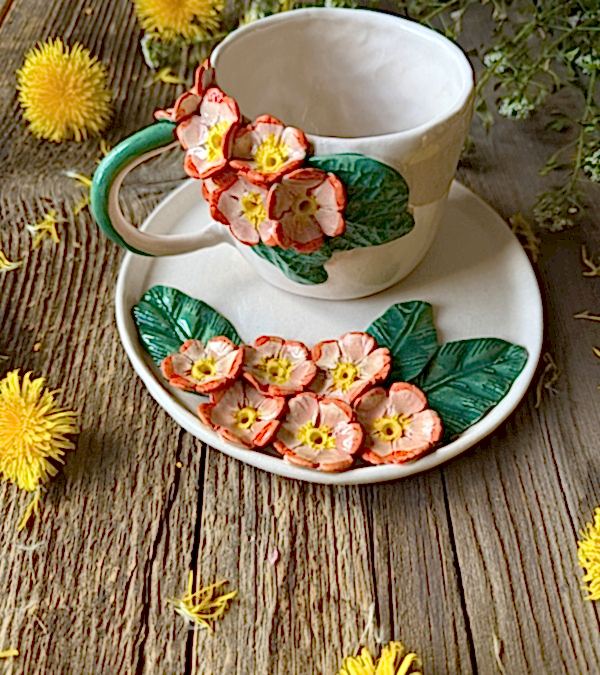 Turuncu Küçük Çiçekler Kahve Mug Set