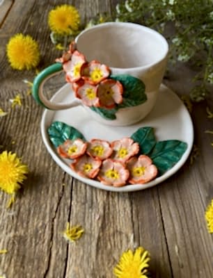 Turuncu Küçük Çiçekler Kahve Mug Set