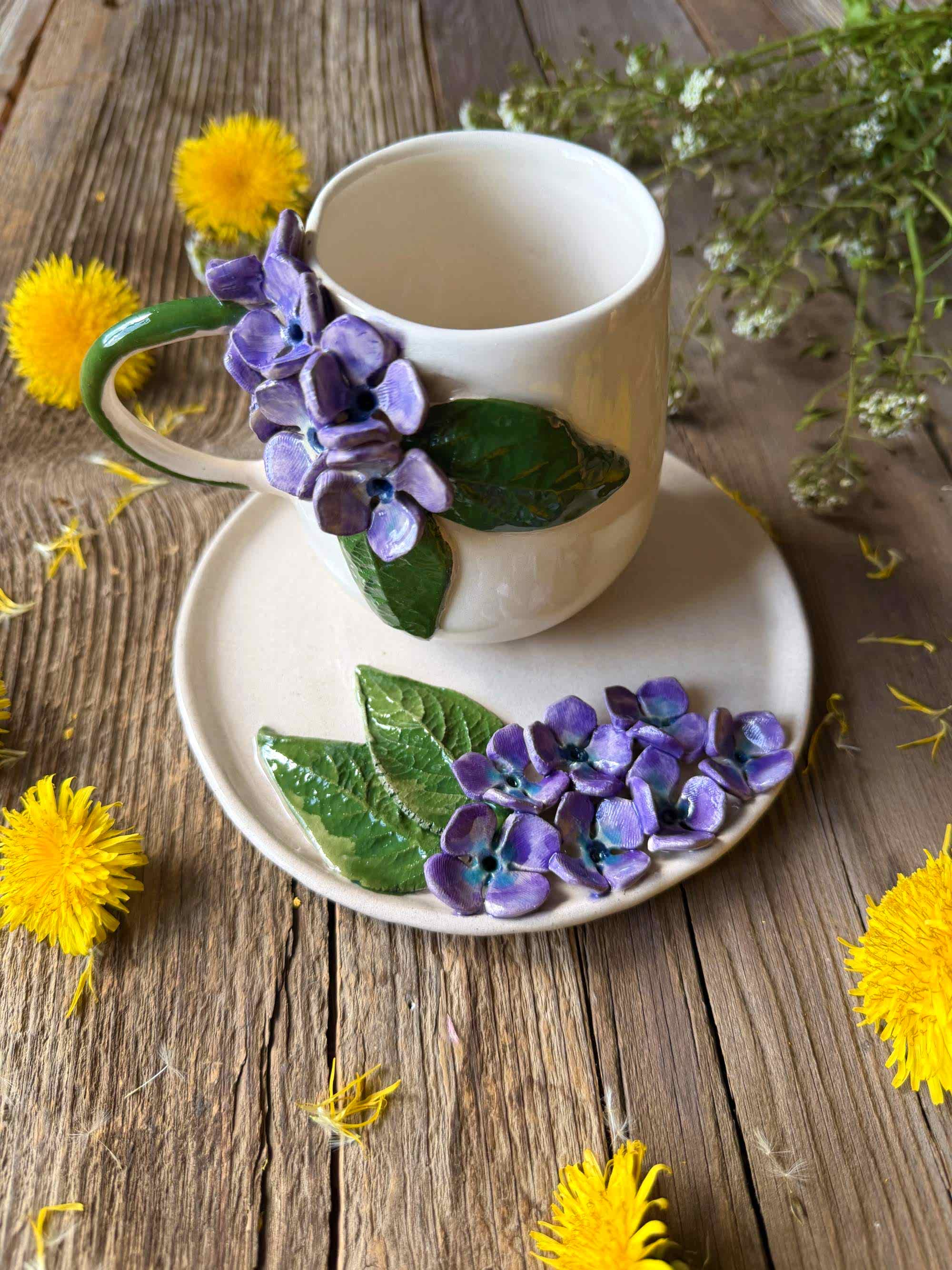 Mor Çiçekler Kahve Mug Set