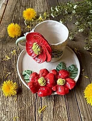 Kırmızı Çiçekli Kahve Mug Set