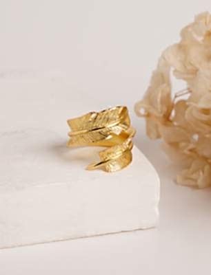 Brass Ring with Feather Design