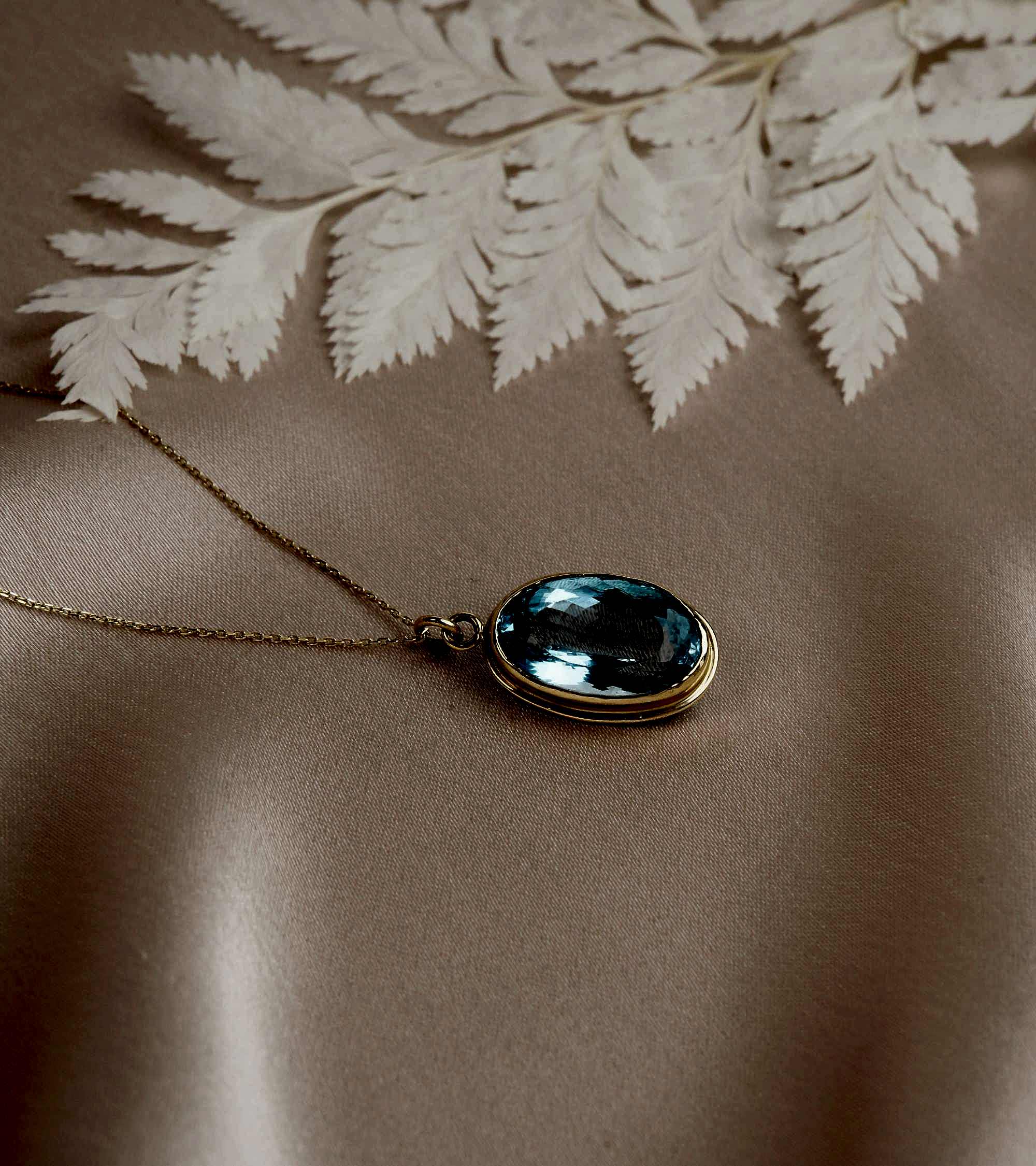 Akuamarin Taşlı 14K Altın Kolye